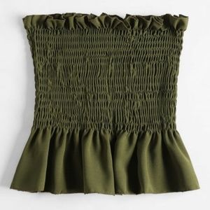 Shirred Ruffles Tube Top - Army Green